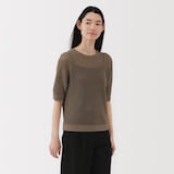 婦人　ヘンプ混メッシュ五分袖セーター