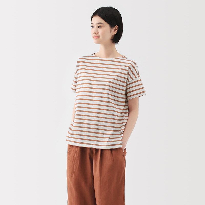 婦人 ボーダーボートネック半袖Tシャツ | 無印良品