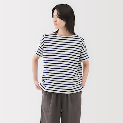 婦人　ボーダーボートネック半袖Ｔシャツ
