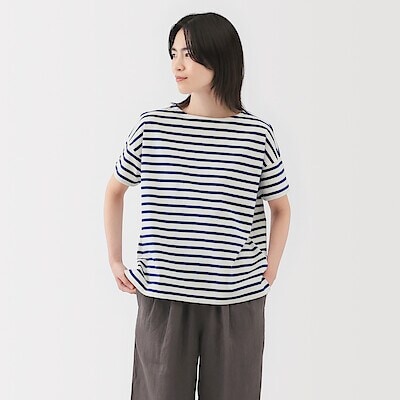婦人　ボーダーボートネック半袖Ｔシャツ