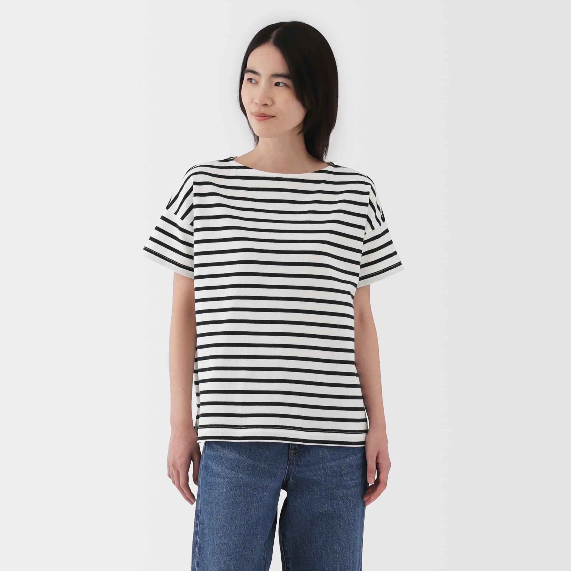 婦人 ボーダーボートネック半袖Tシャツ | 無印良品