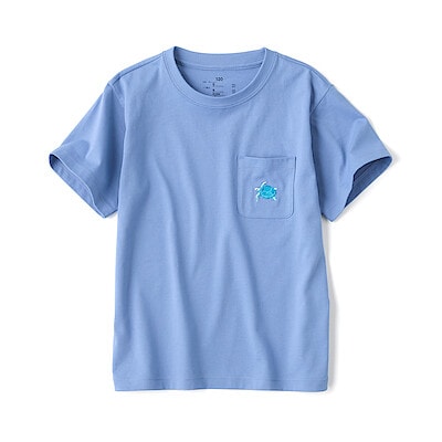 キッズ　天竺編み刺繍入りポケット半袖Ｔシャツ