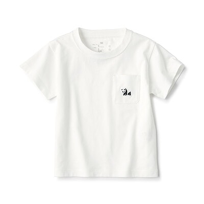 ベビー　あたまするっと　天竺編み刺繍入りポケット半袖Ｔシャツ