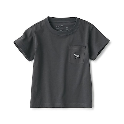 ベビー　あたまするっと　天竺編み刺繍入りポケット半袖Ｔシャツ