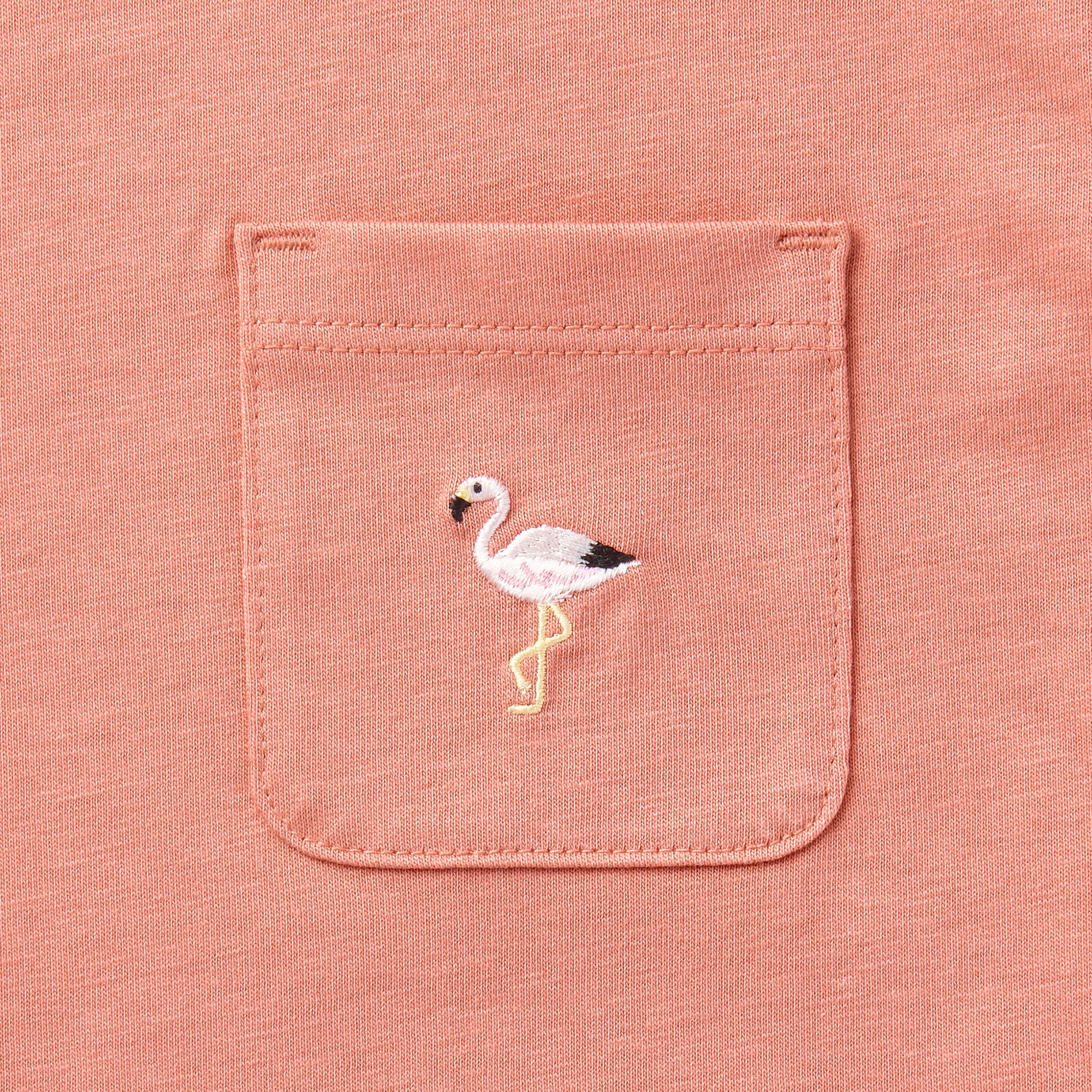 ベビー　あたまするっと　天竺編み刺繍入りポケット半袖Ｔシャツ