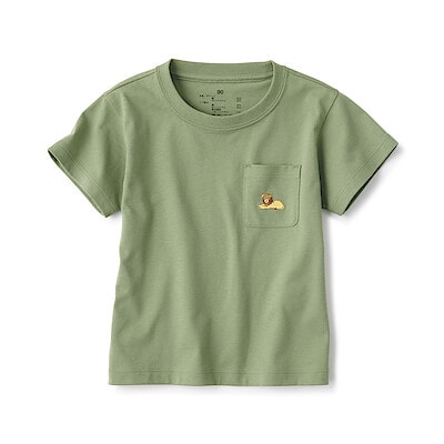 ベビー　あたまするっと　天竺編み刺繍入りポケット半袖Ｔシャツ