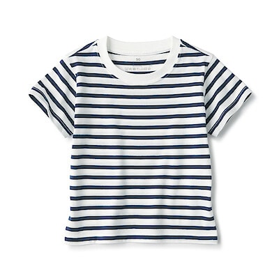 ベビー　あたまするっと　天竺編みクルーネック半袖Ｔシャツ　ボーダー