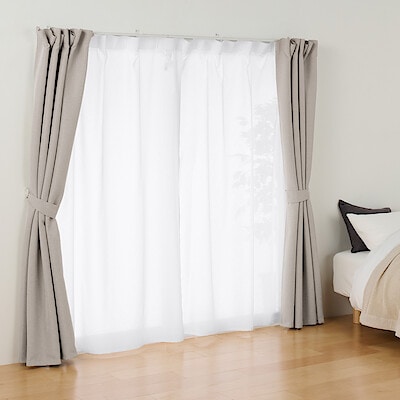 遮像　ポリエステルノンプリーツレースカーテン・２枚組