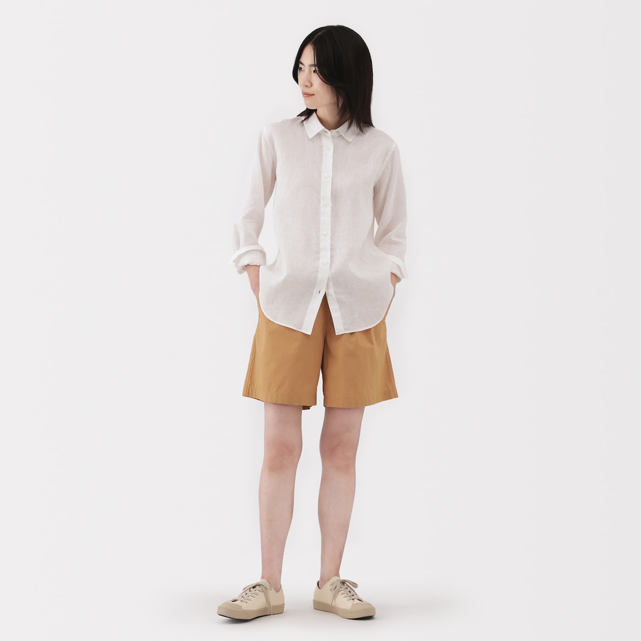 婦人　洗いざらし　ブロードショートパンツ