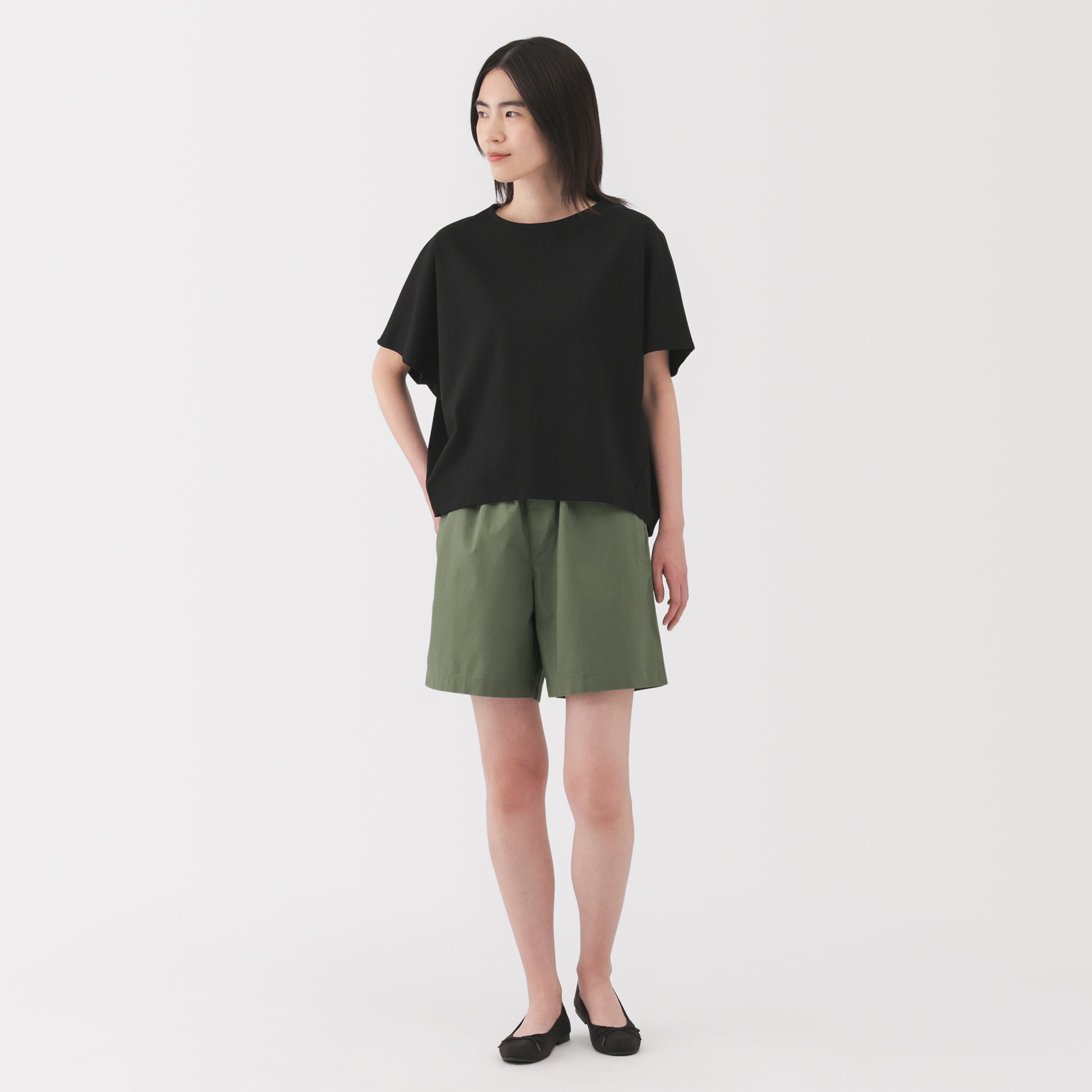 婦人　洗いざらし　ブロードショートパンツ