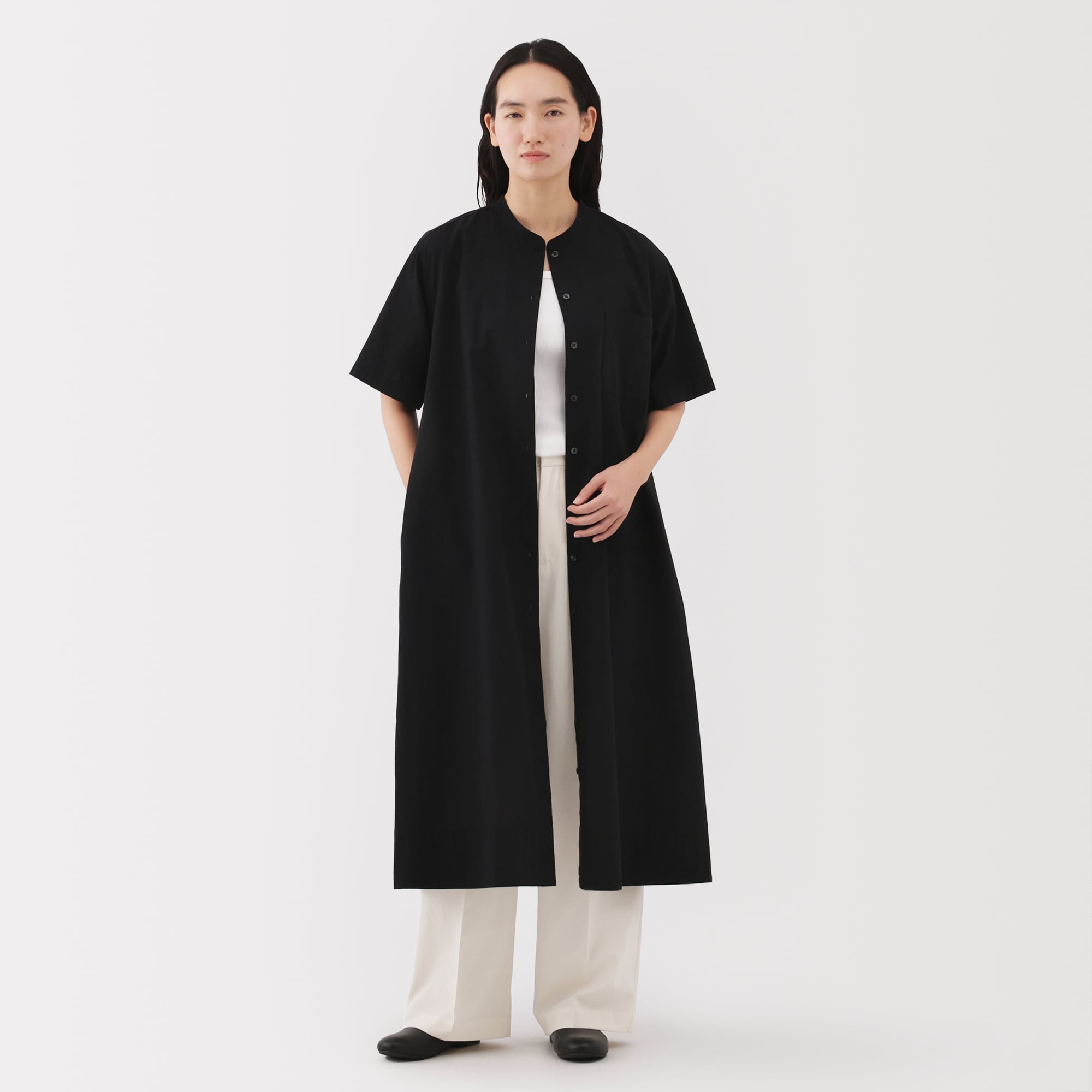 婦人　涼感　半袖シャツワンピース