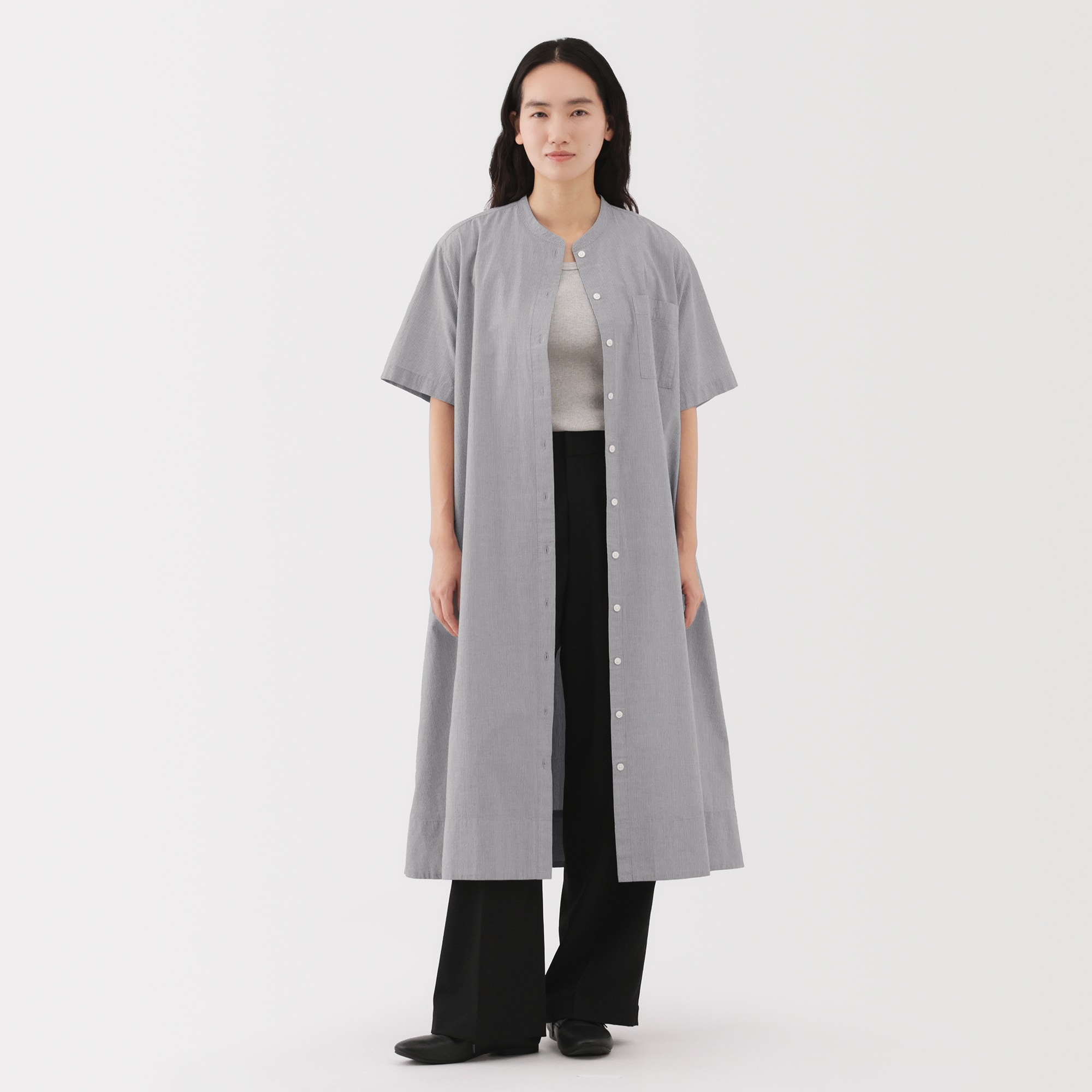 婦人　涼感　半袖シャツワンピース