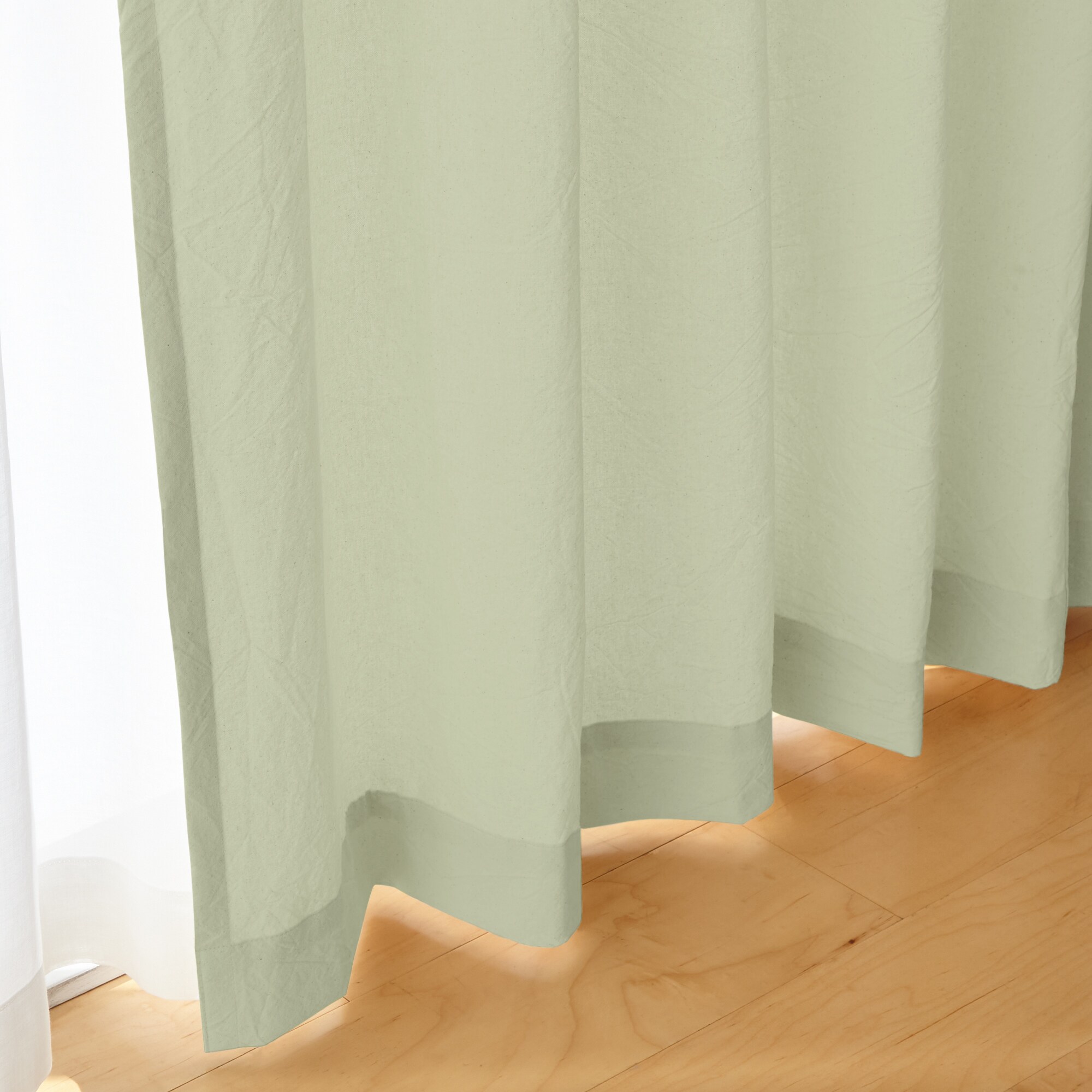 綿洗いざらし平織プリーツカーテン／グリーン