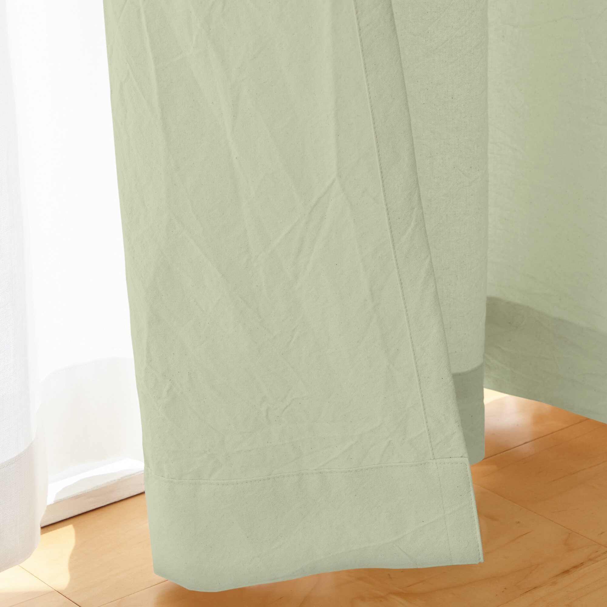綿洗いざらし平織プリーツカーテン／グリーン