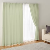 綿洗いざらし平織プリーツカーテン／グリーン