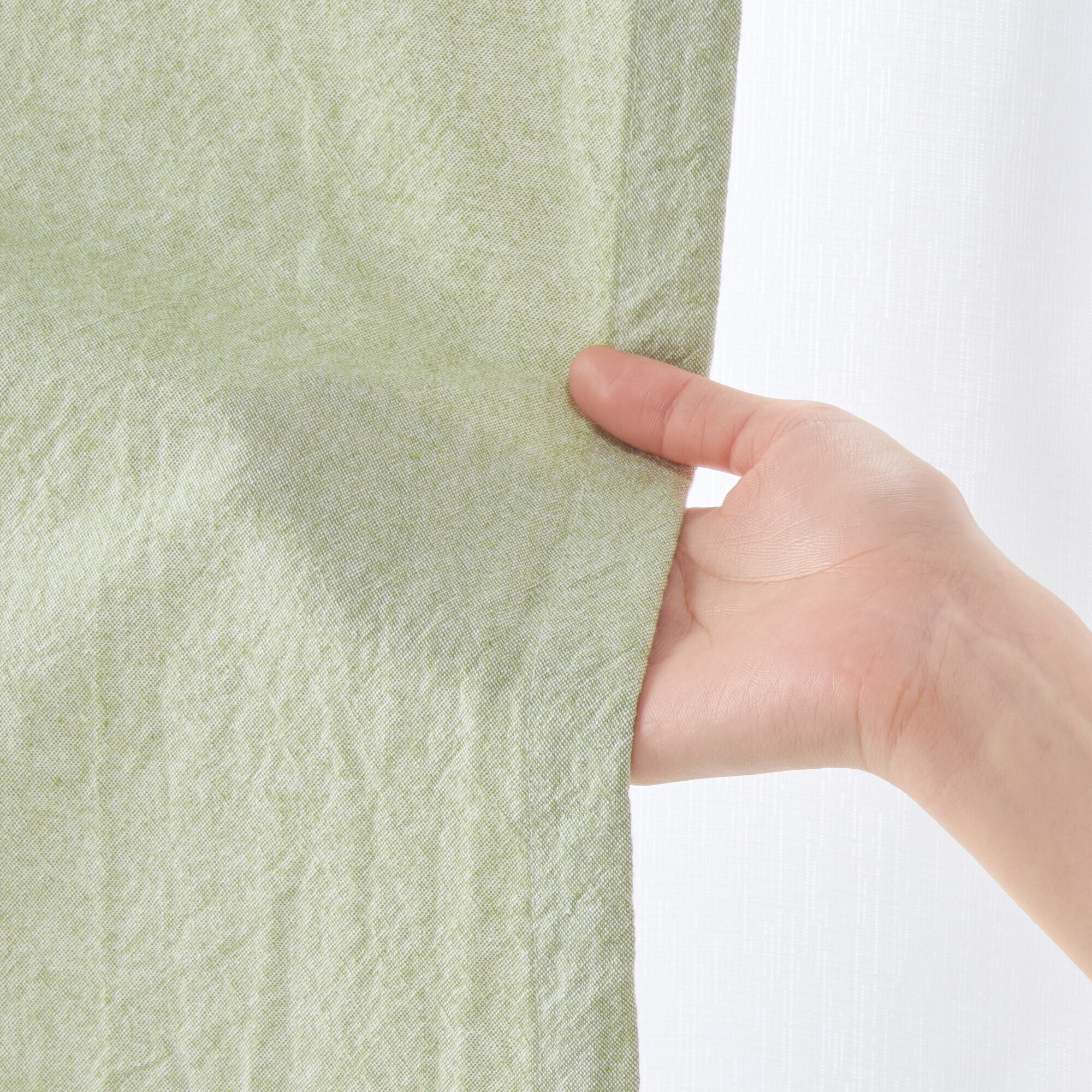 綿洗いざらし平織ノンプリーツカーテン／グリーン