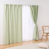 綿洗いざらし平織ノンプリーツカーテン／グリーン