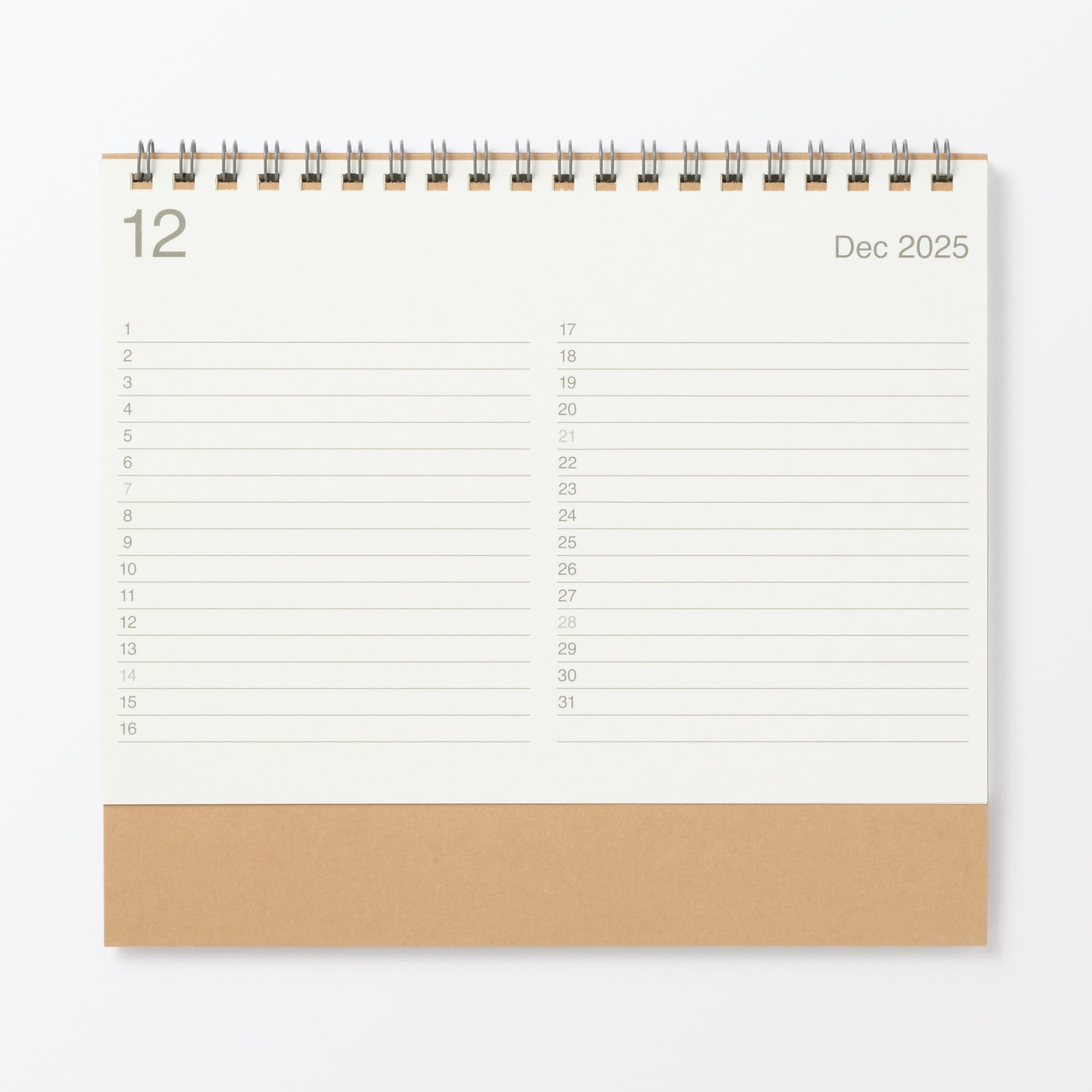 バガス入りペーパー月曜始まりカレンダー・中・２０２５年１２月～２０２６年１２月