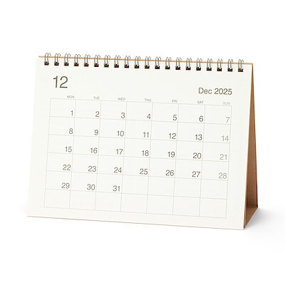 【８月下旬発売予定】【中】バガス入りペーパー月曜始まりカレンダー・２０２５年１２月～２０２６年１２月　約１４５×２００ｍｍ・卓上用