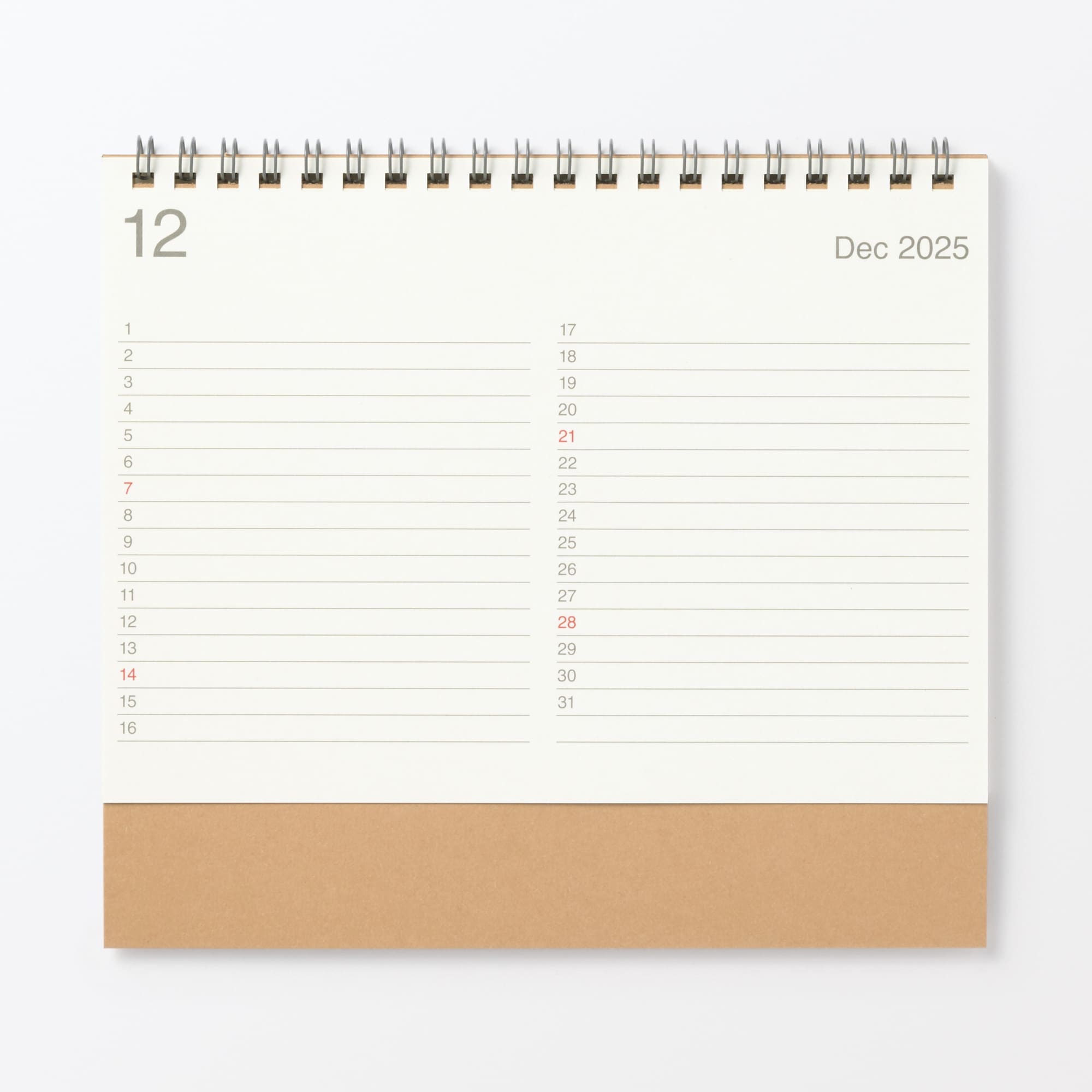 バガス入りペーパー日曜始まり六輝カレンダー・中２０２５年１２月～２０２６年１２月