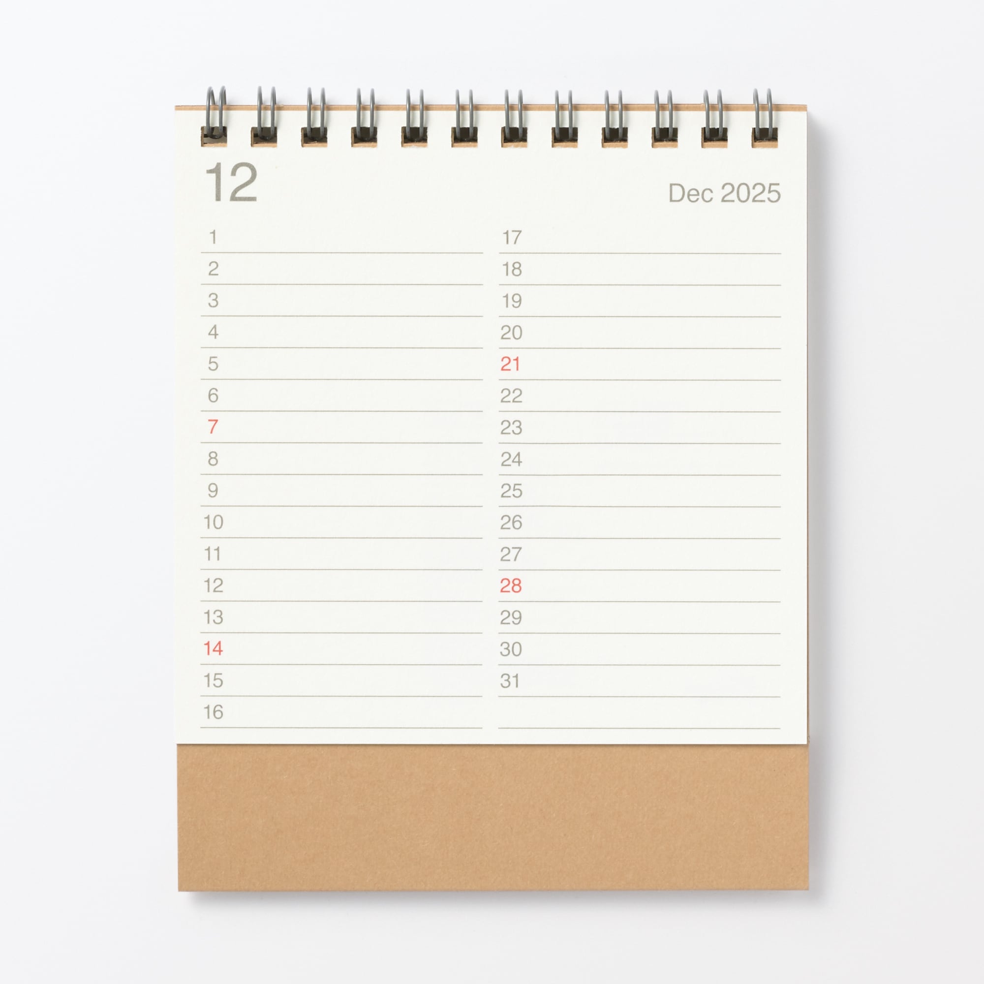 バガス入りペーパー日曜始まり六輝カレンダー・小２０２５年１２月～２０２６年１２月