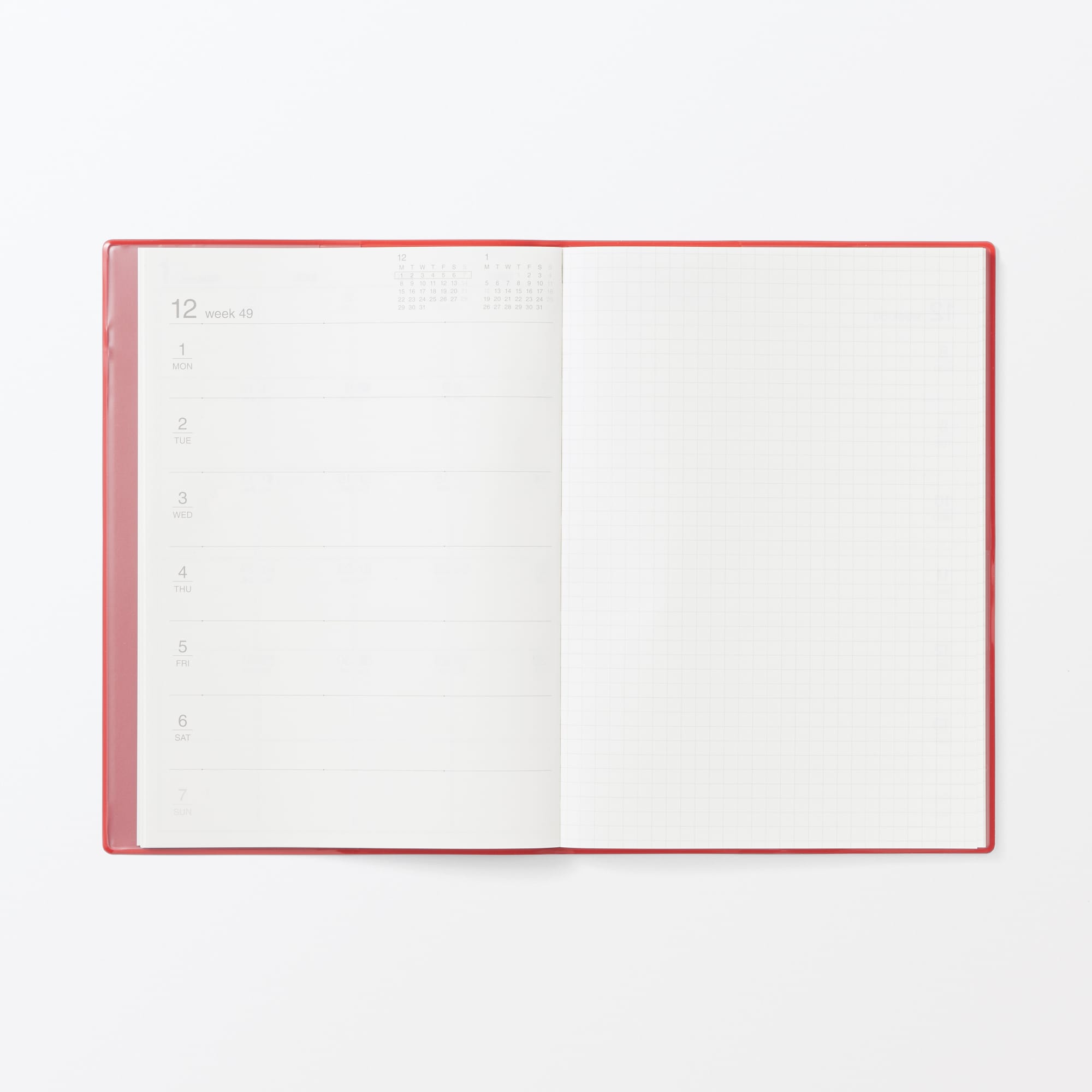 月曜始まりマンスリー／ウィークリースケジュール帳・２０２５年１２月始まり