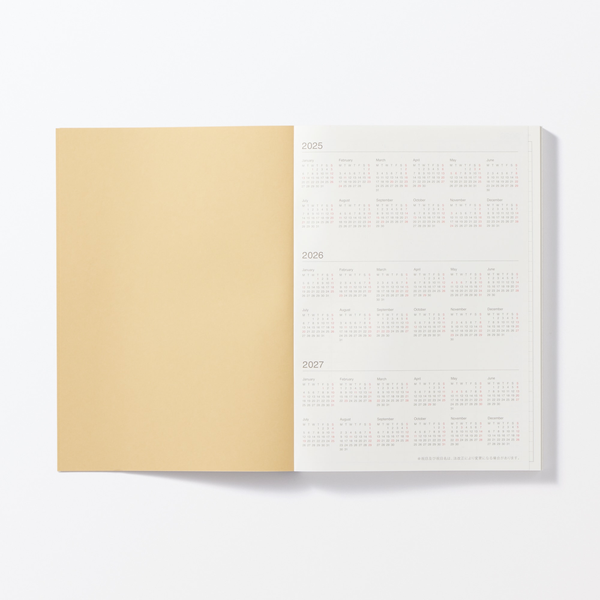 月曜始まりマンスリー／ウィークリースケジュール帳・２０２５年１２月始まり