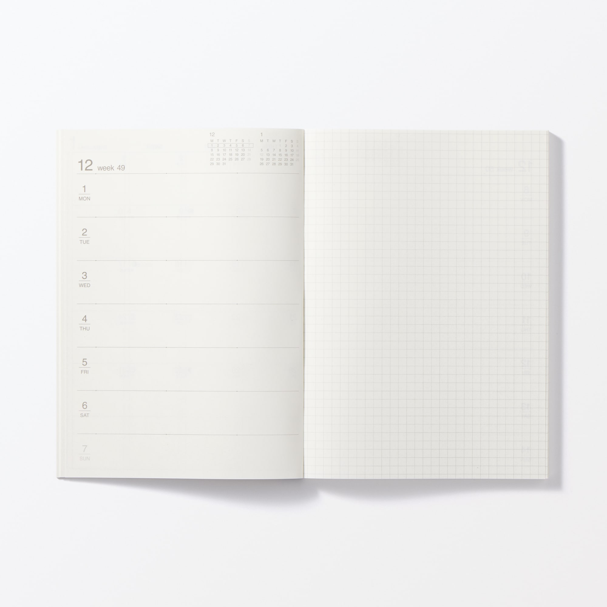 月曜始まりマンスリー／ウィークリースケジュール帳・２０２５年１２月始まり