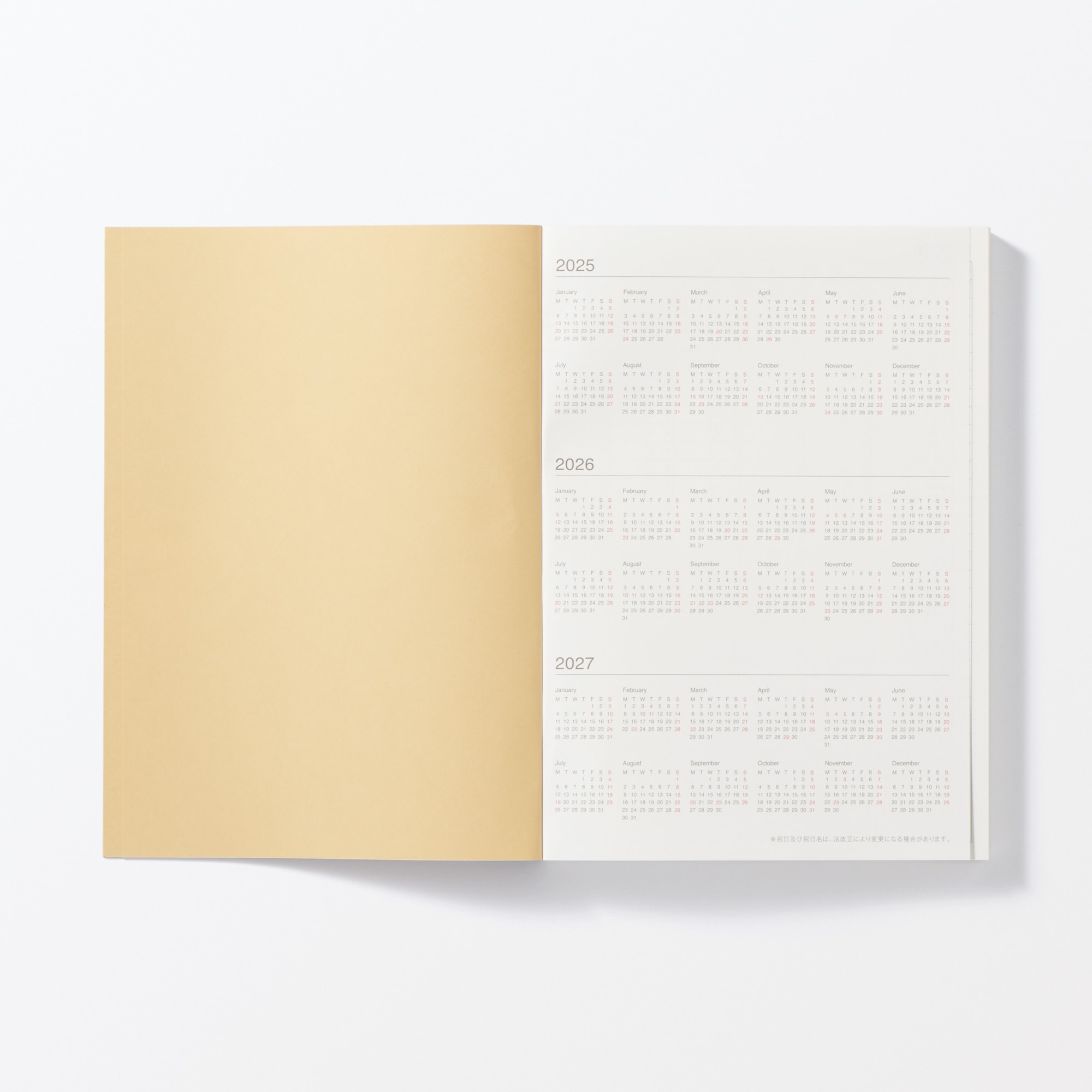 月曜始まりマンスリー／ウィークリースケジュール帳・２０２５年１２月始まり