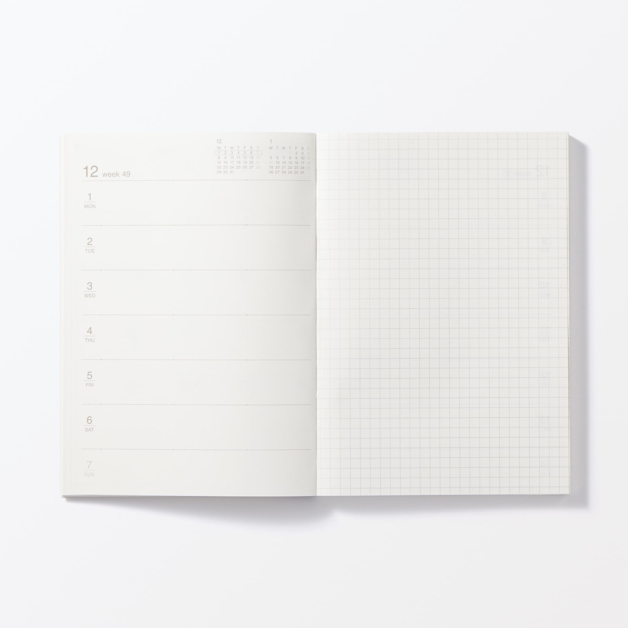 月曜始まりマンスリー／ウィークリースケジュール帳・２０２５年１２月始まり
