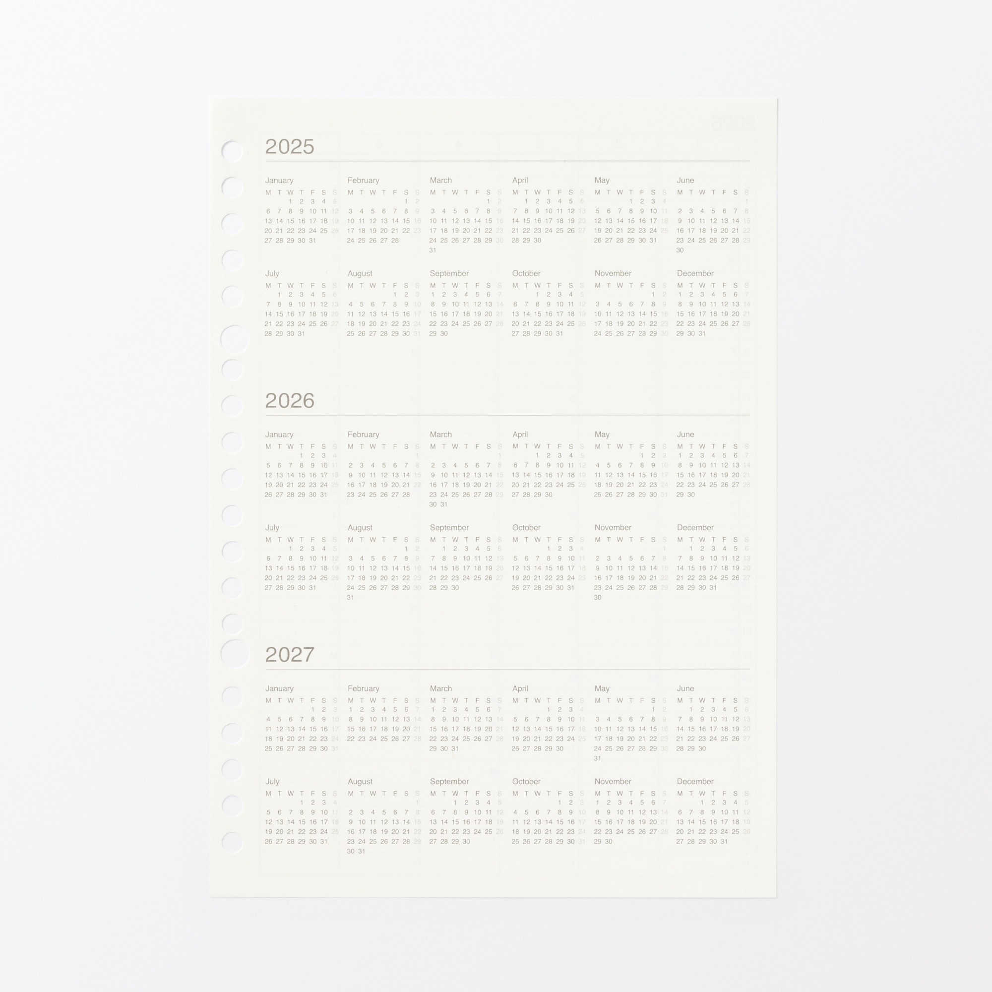 リフィルノート　リフィル　マンスリースケジュール・２０２５年１２月始まり