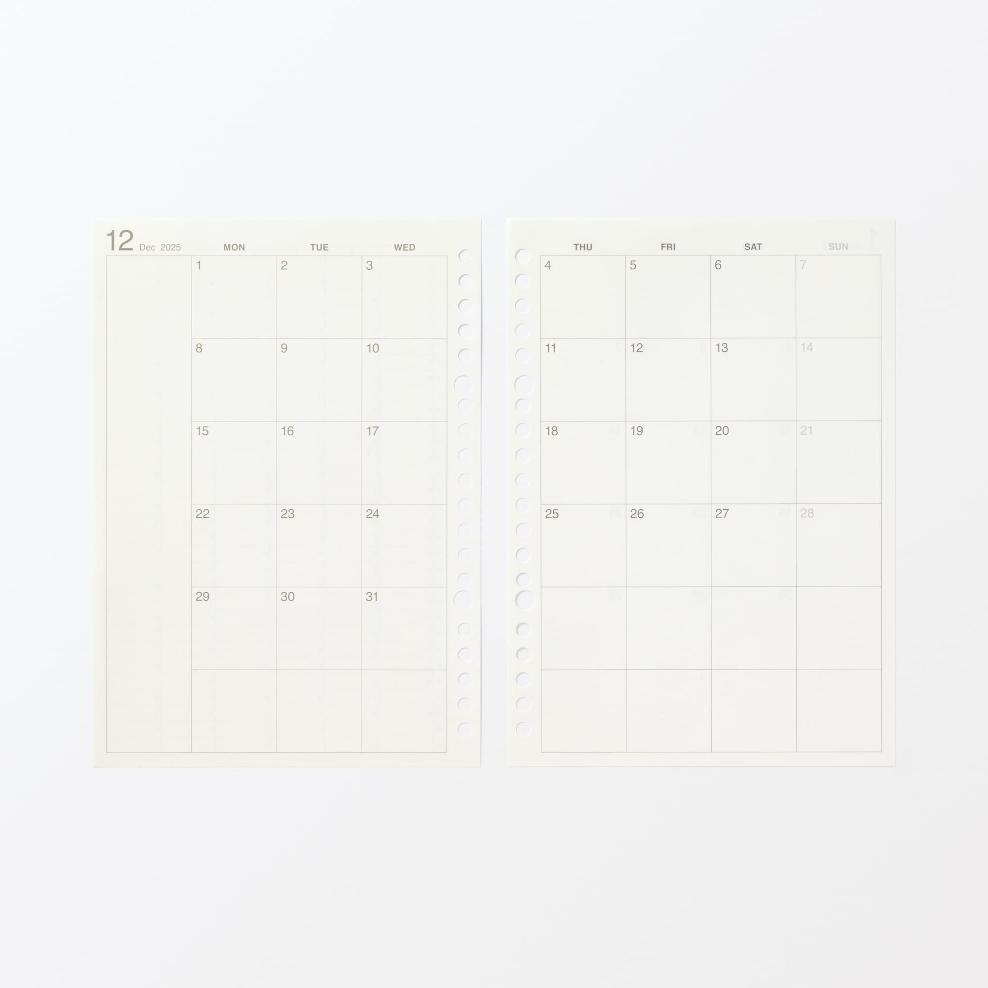 リフィルノート　リフィル　マンスリースケジュール・２０２５年１２月始まり