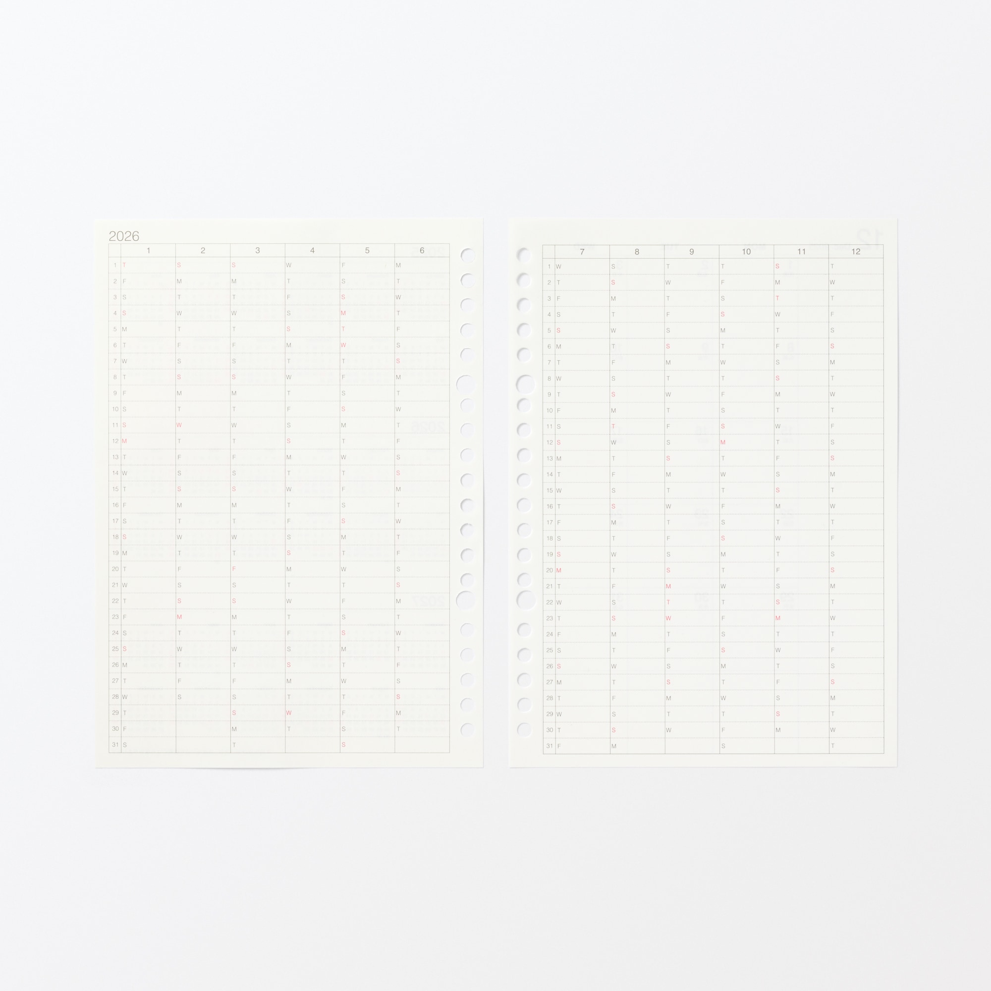 リフィルノート　リフィル　マンスリースケジュール・２０２５年１２月始まり