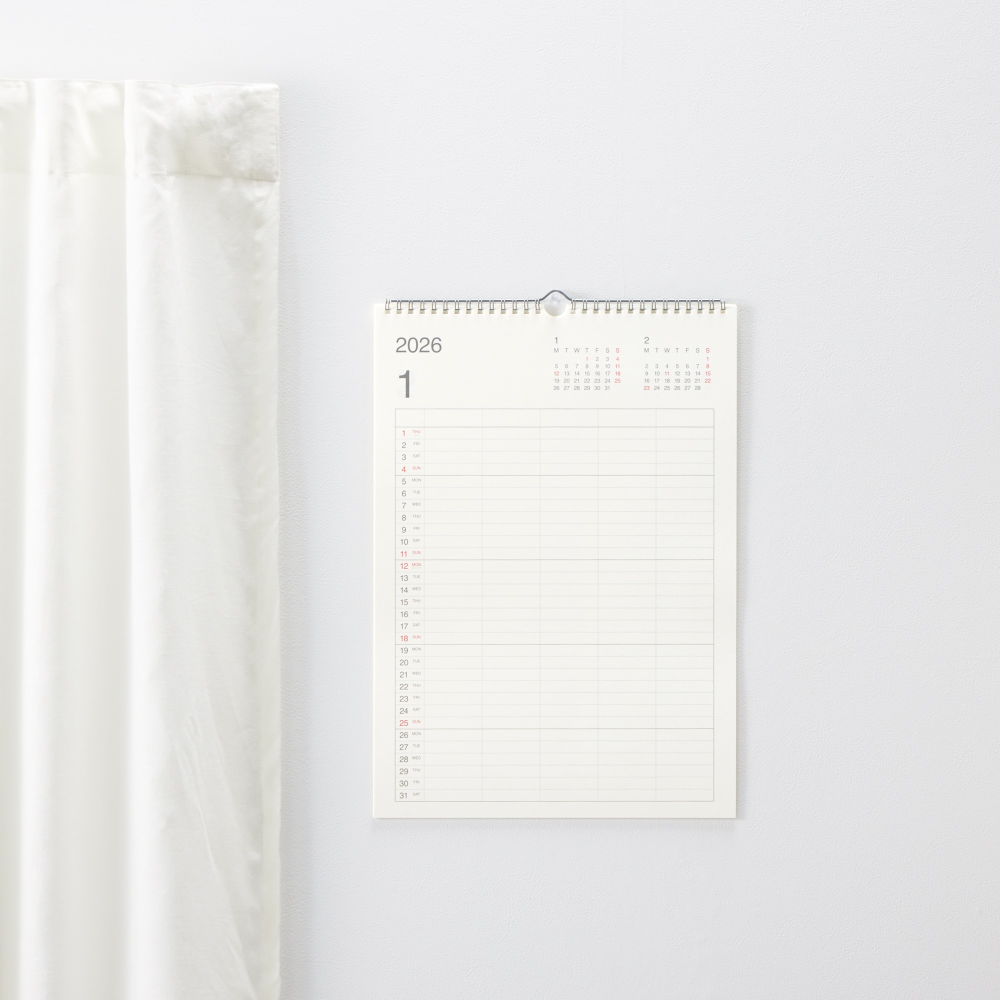 バガス入りペーパーファミリーカレンダー・２０２６年１月～１２月