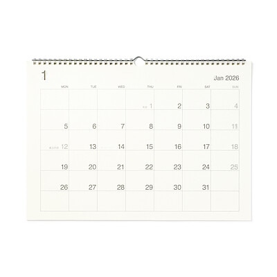 【８月下旬発売予定】バガス入りペーパー月曜始まり壁掛けカレンダー・２０２６年１月～１２月　Ａ３横型