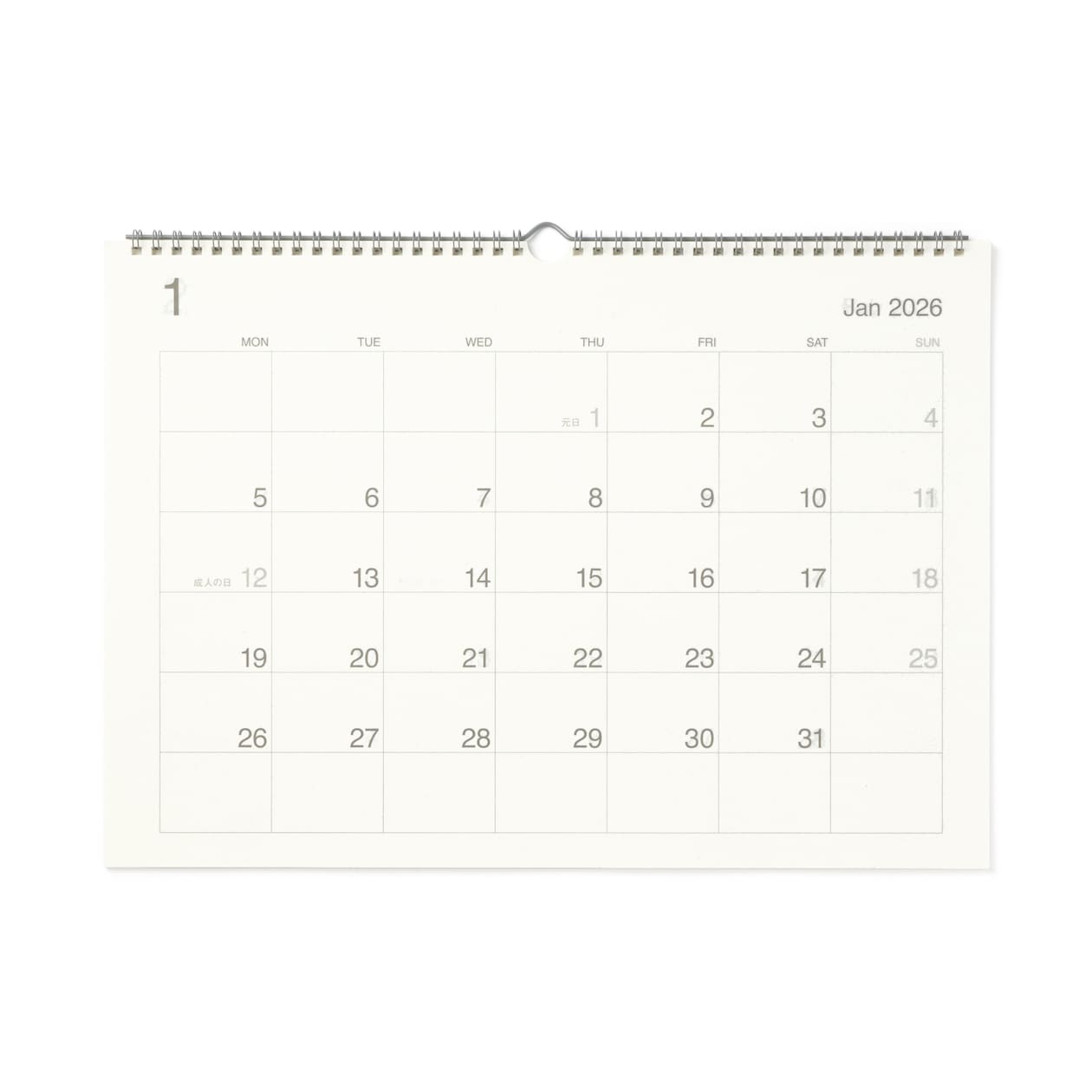バガス入りペーパー月曜始まり壁掛けカレンダー・２０２６年１月～１２月
