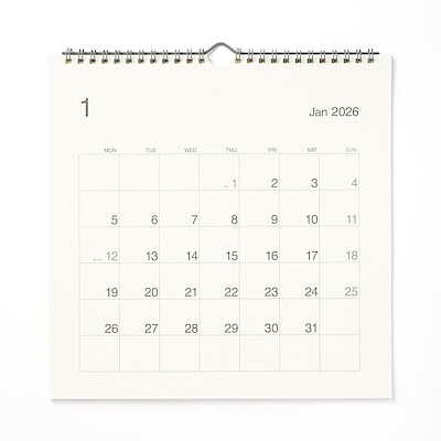 【８月下旬発売予定】バガス入りペーパー月曜始まりカレンダー・大・２０２６年１月～１２月　約２７０×２７０ｍｍ・壁掛け用