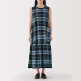 婦人　マドラスチェック　スリーブレスワンピース