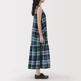 婦人　マドラスチェック　スリーブレスワンピース