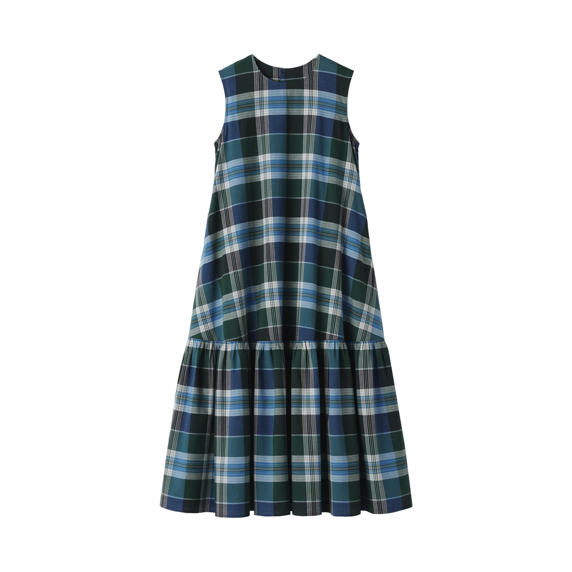 婦人　マドラスチェック　スリーブレスワンピース