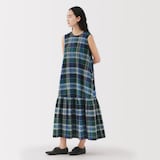 婦人　マドラスチェック　スリーブレスワンピース