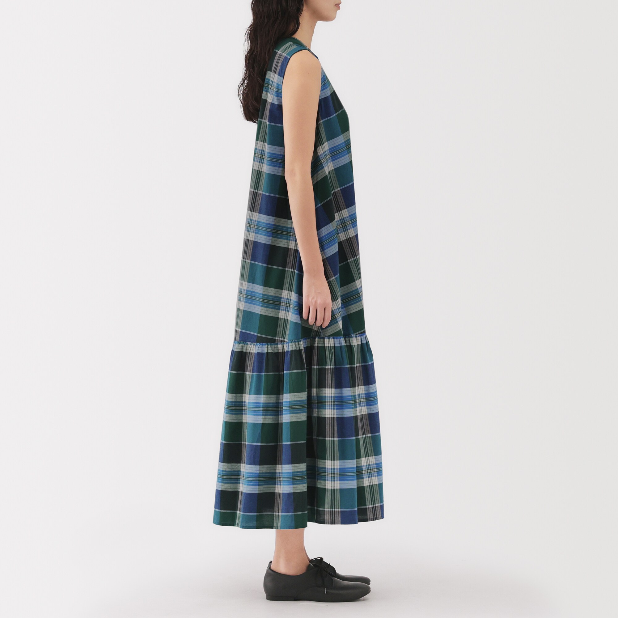 無印　チェック　ワンピース　XL MUJI (無印良品)（ギンガムチェック ・ ロングワンピース/マキシ