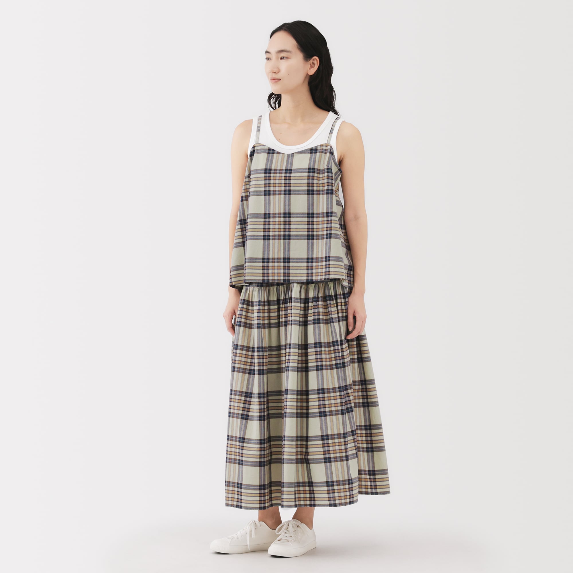 婦人　マドラスチェックフレアスカート