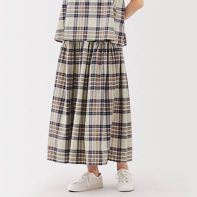 婦人　マドラスチェックフレアスカート