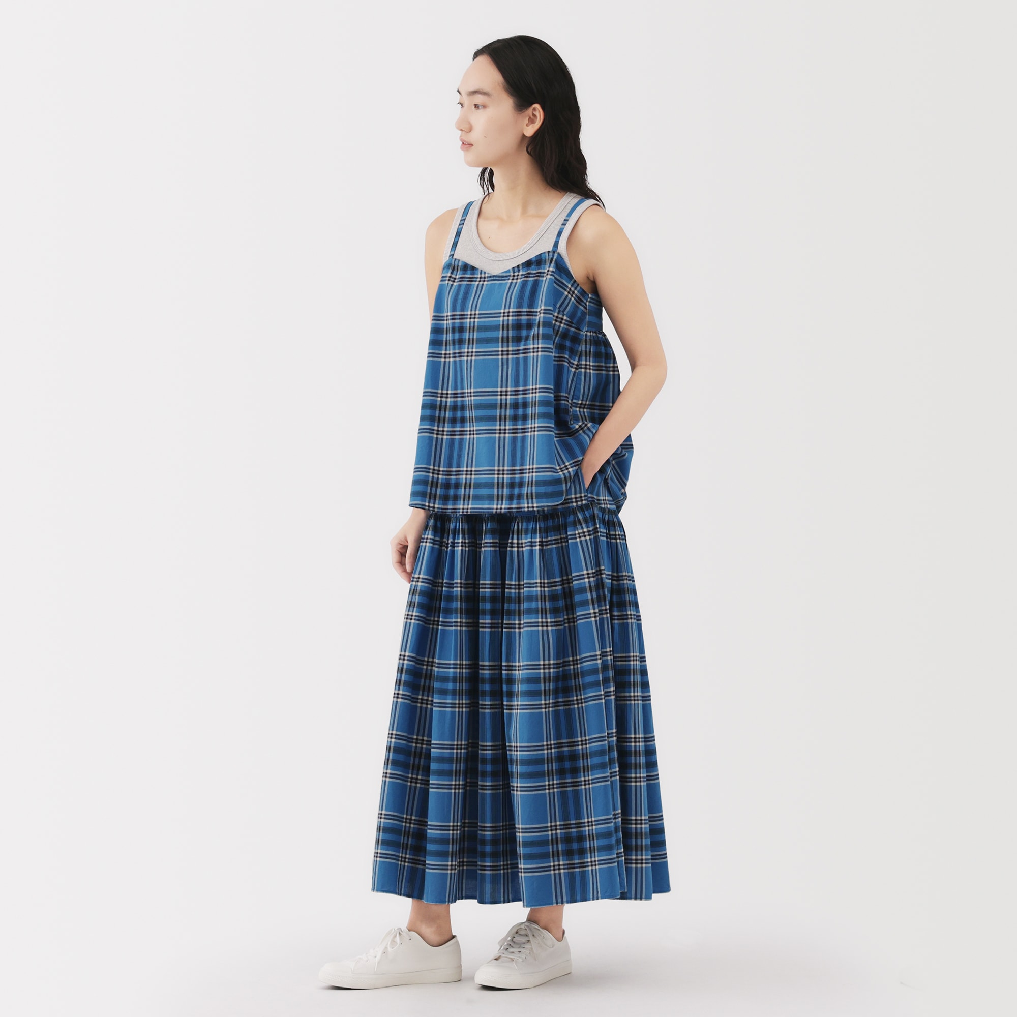 婦人　マドラスチェックフレアスカート