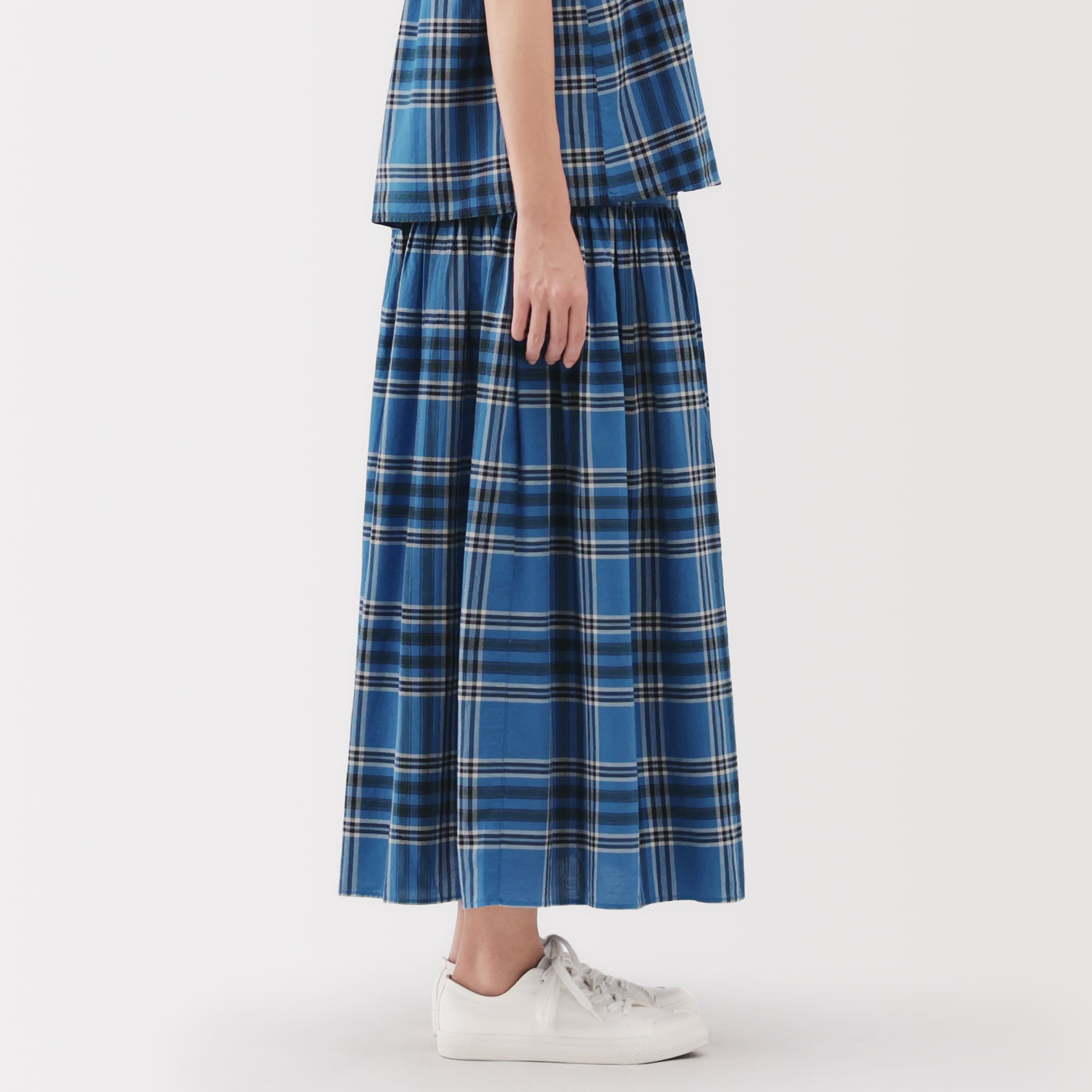 婦人　マドラスチェックフレアスカート