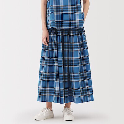婦人　マドラスチェックフレアスカート
