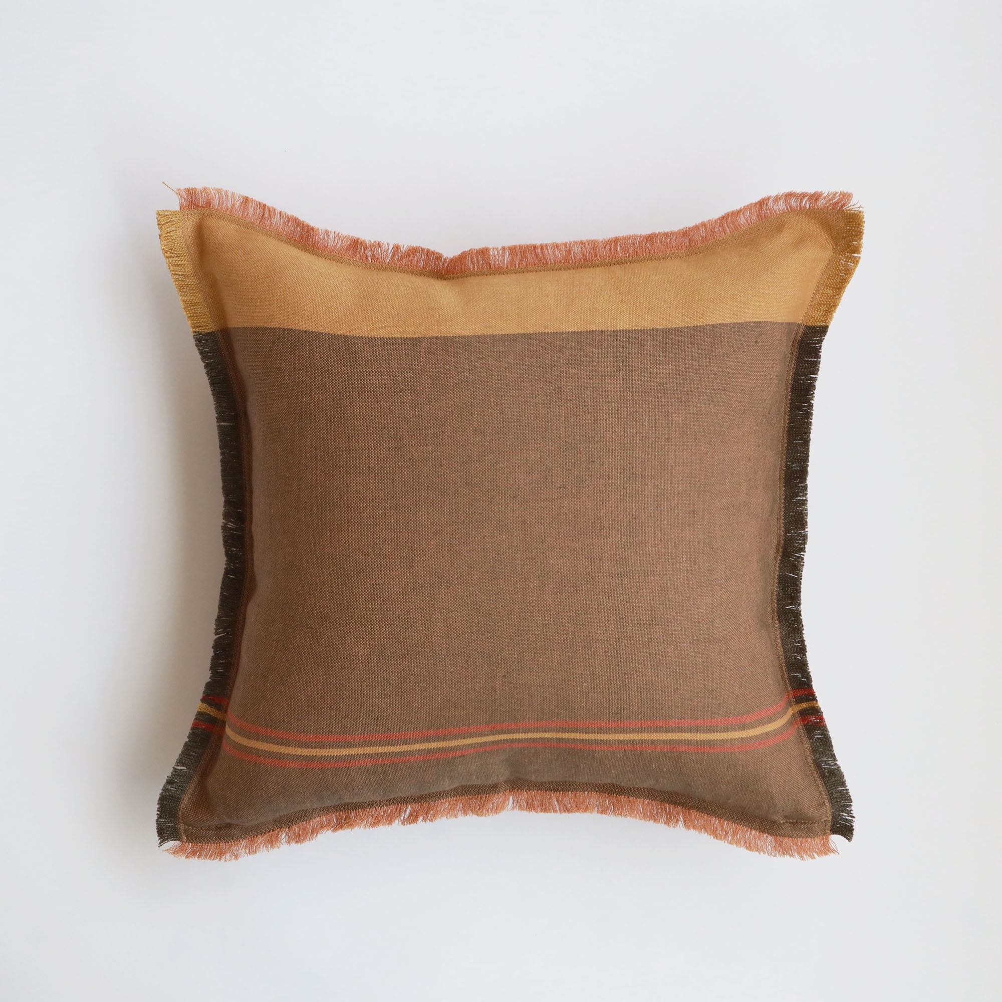 ［ＩＤＥＥ］リネンクッションカバー　マスタード×ブラウン　４５ｃｍ角