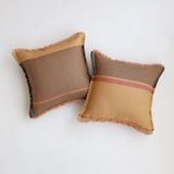 ［ＩＤＥＥ］リネンクッションカバー　マスタード×ブラウン　４５ｃｍ角