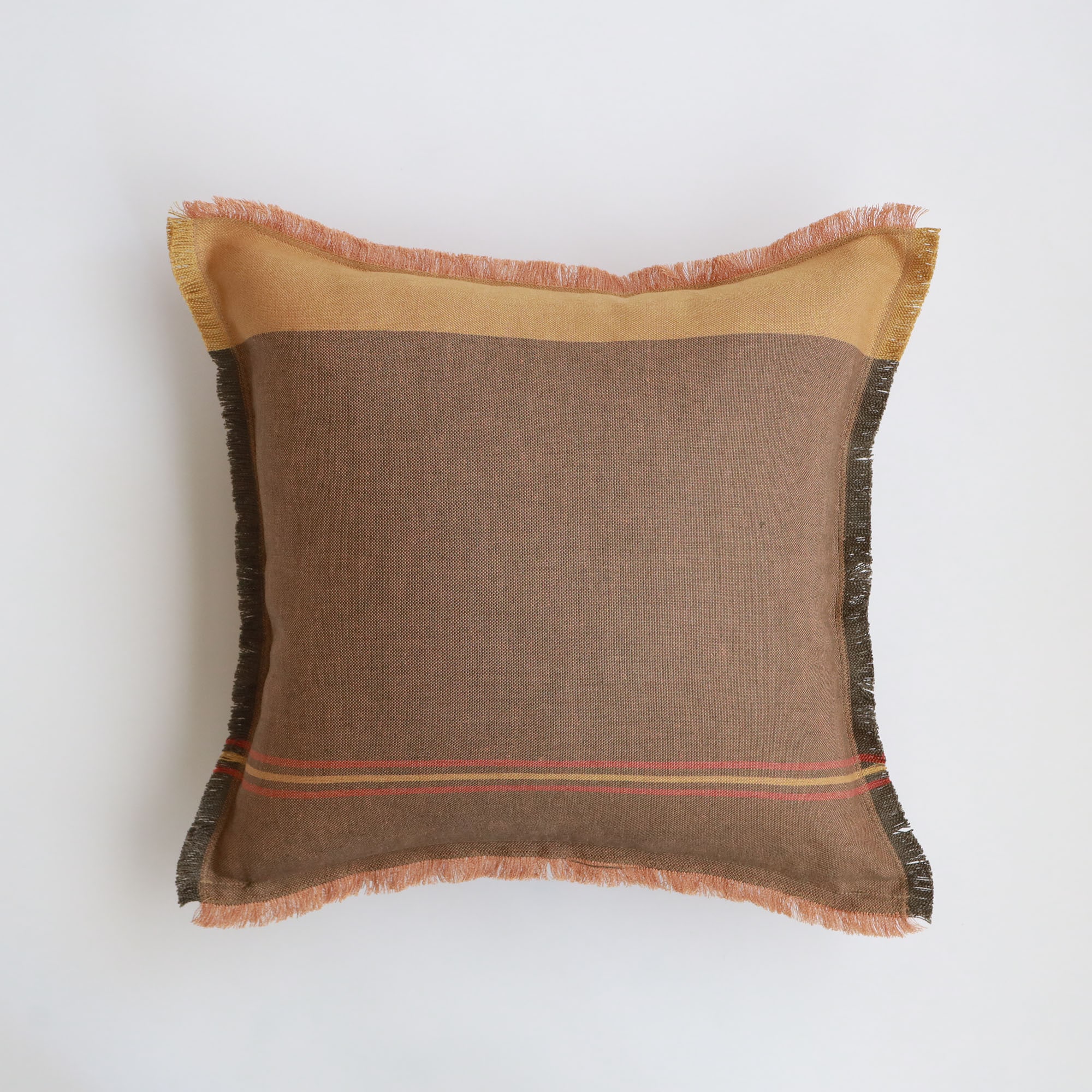 ［ＩＤＥＥ］リネンクッションカバー　マスタード×ブラウン　４５ｃｍ角